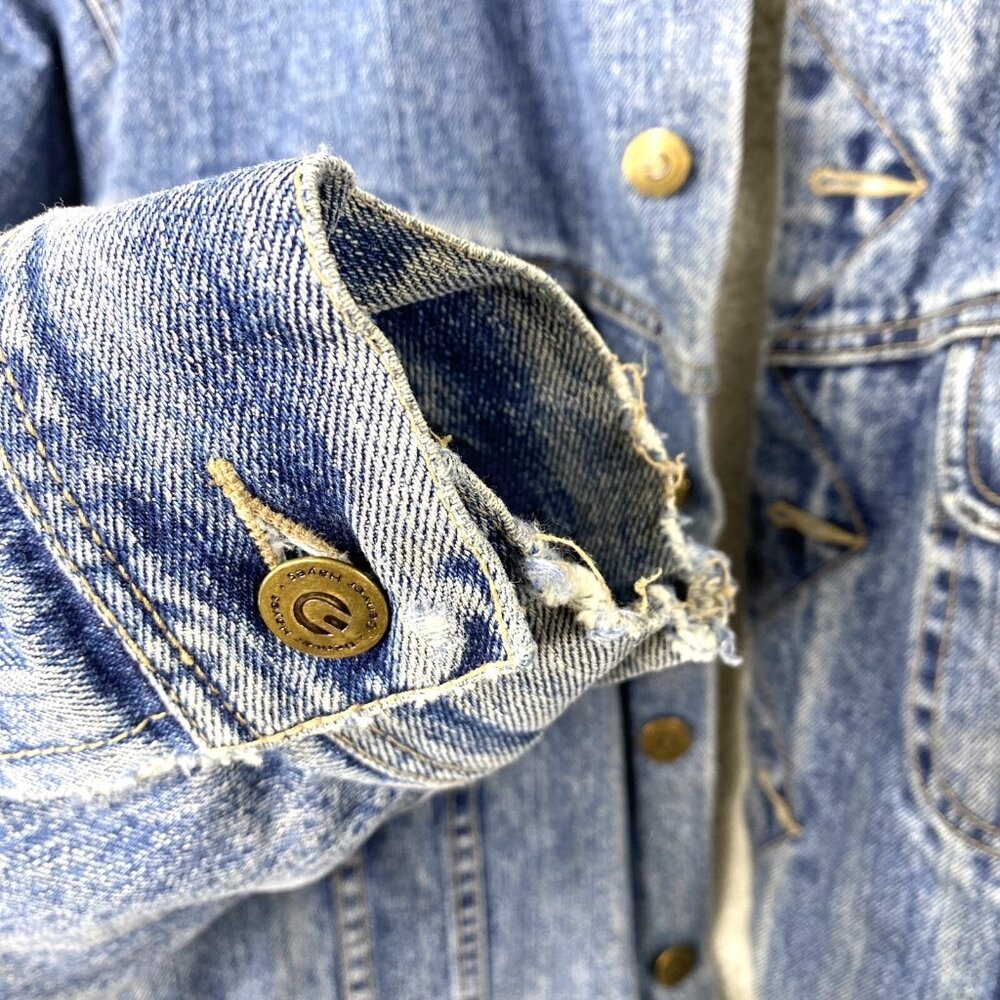 Denver Hayes Mens Jean Jacket Y2K Trucker Dad Vtg Sherpa Lined Denim Blue Sz XL - Picture 6 of 8